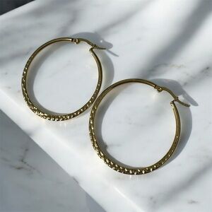 Classic Textured Gold Hoop Earrings - Women Jewelry
